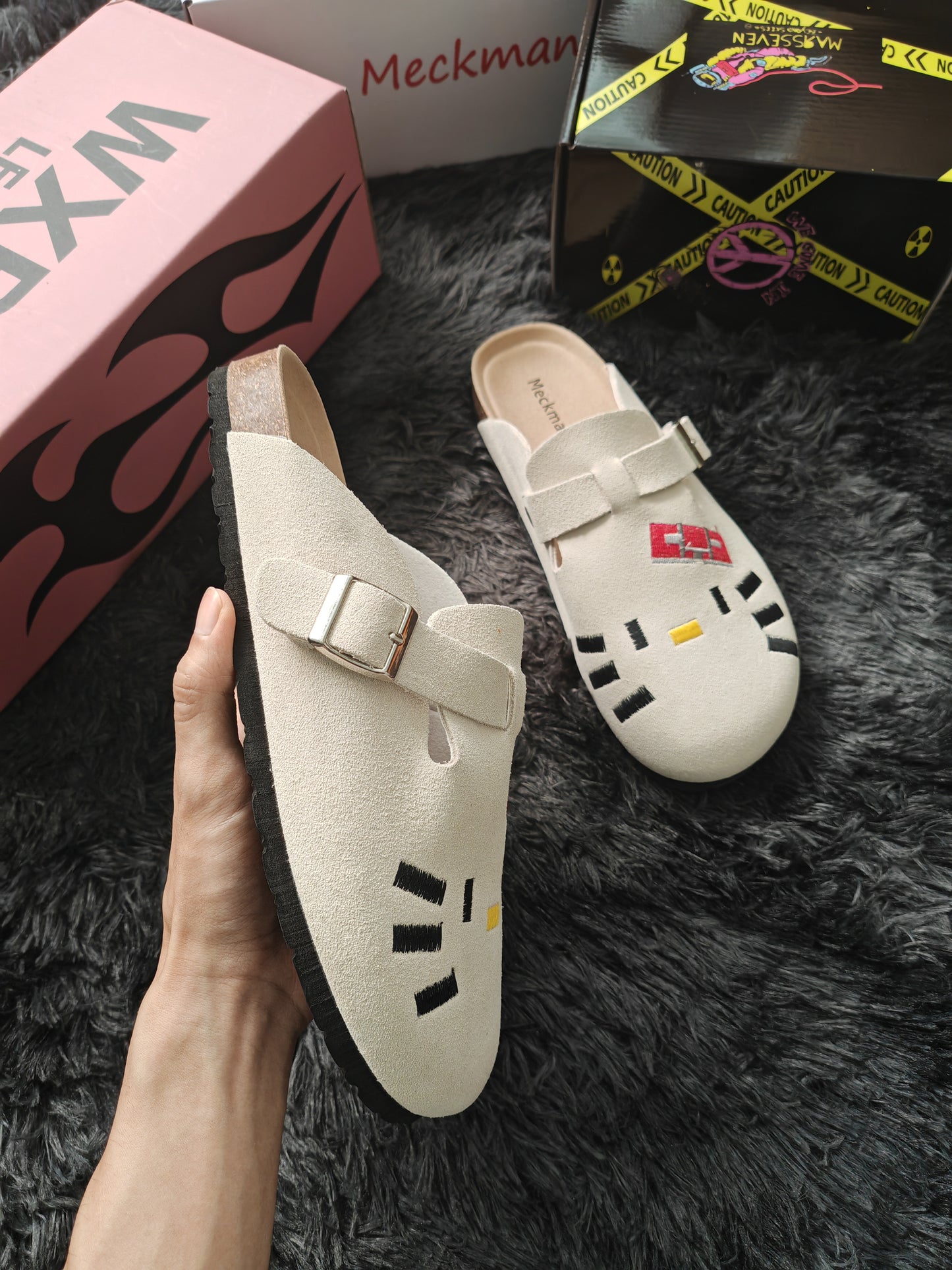 Hellokitty Suede Clogs Leather Mules Cork Footbed Sandals Potato Shoes with Arch Support