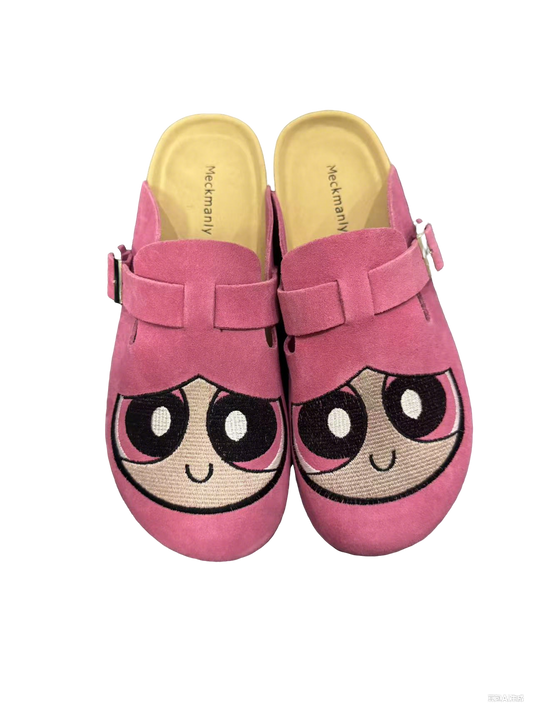 Powerpuff Girls Suede Clogs for Women  Cork Footbed Leather Mules