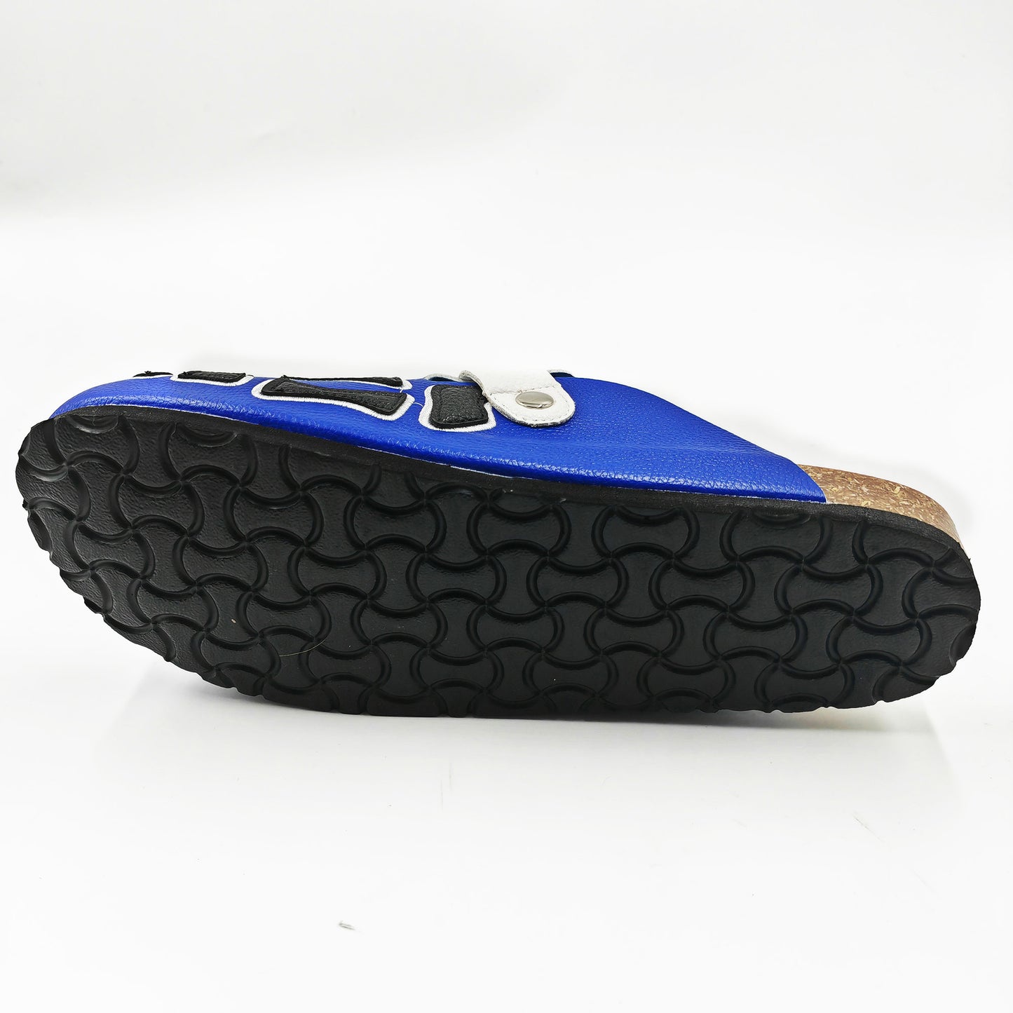 Meckmanly Men's Flame Embroidery Closed Toe Clogs Slippers, White Blue Adjustable Strap Cork Footbed Mules Slides, Fashion Streetwear Slip On Platform Sandals For Outdoor Indoor