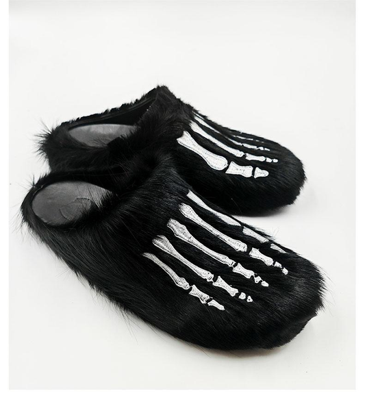 Meckmanly Skeleton Hand Plush Slippers | Gothic Cozy House Shoes