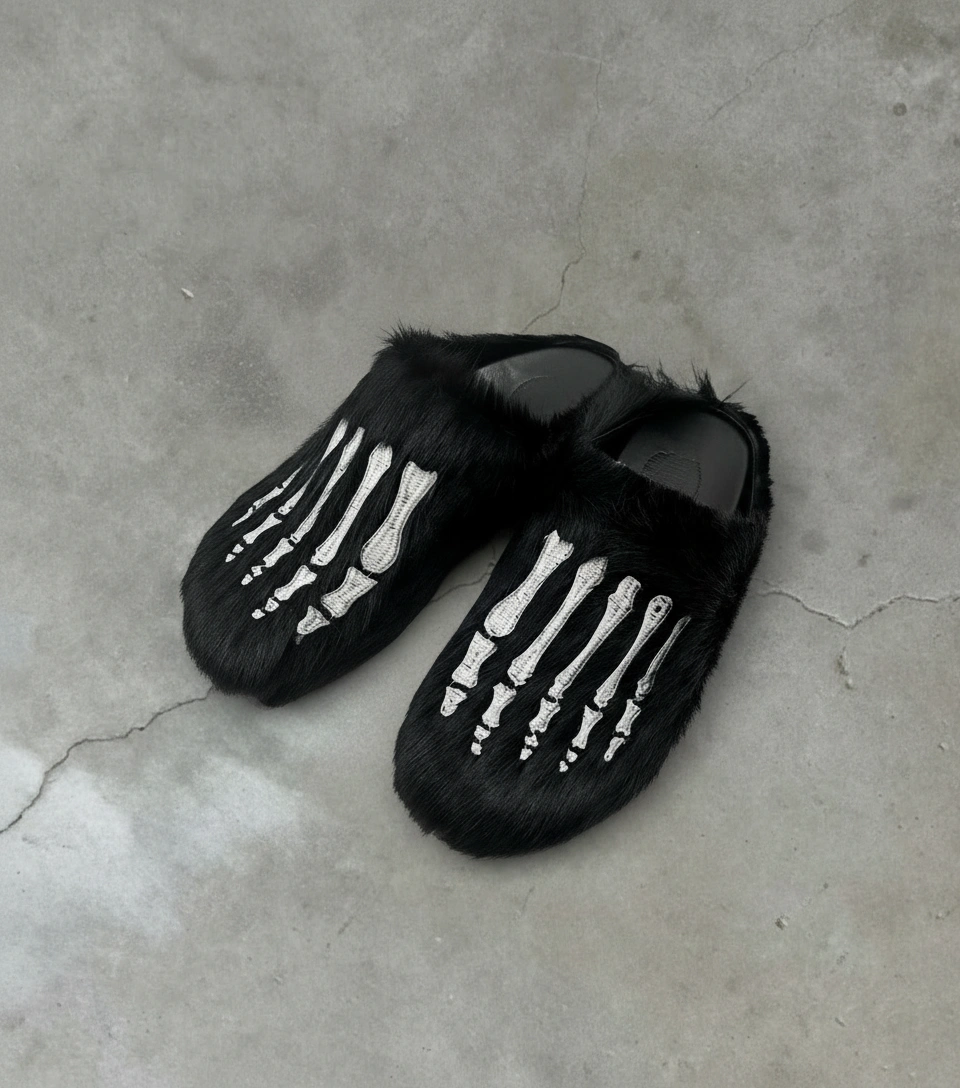 Meckmanly Skeleton Hand Plush Slippers | Gothic Cozy House Shoes