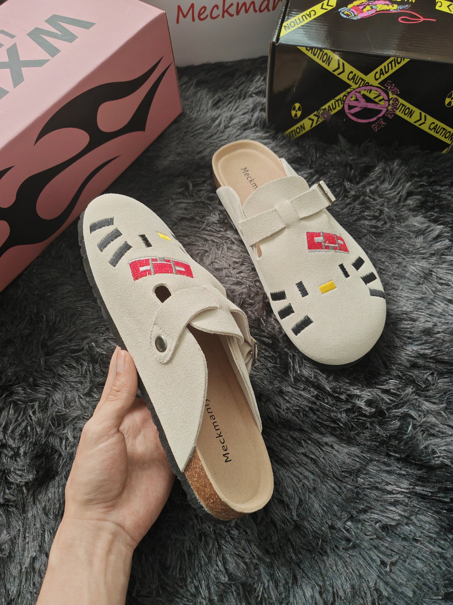 Hellokitty Suede Clogs Leather Mules Cork Footbed Sandals Potato Shoes with Arch Support