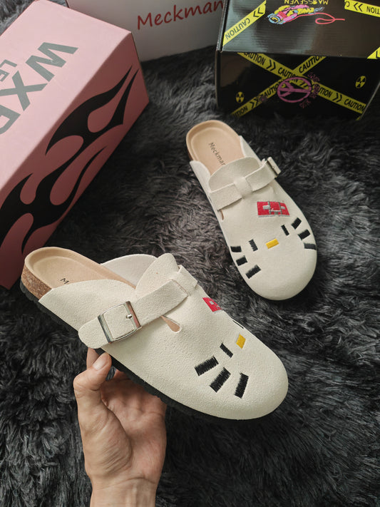 Hellokitty Suede Clogs Leather Mules Cork Footbed Sandals Potato Shoes with Arch Support