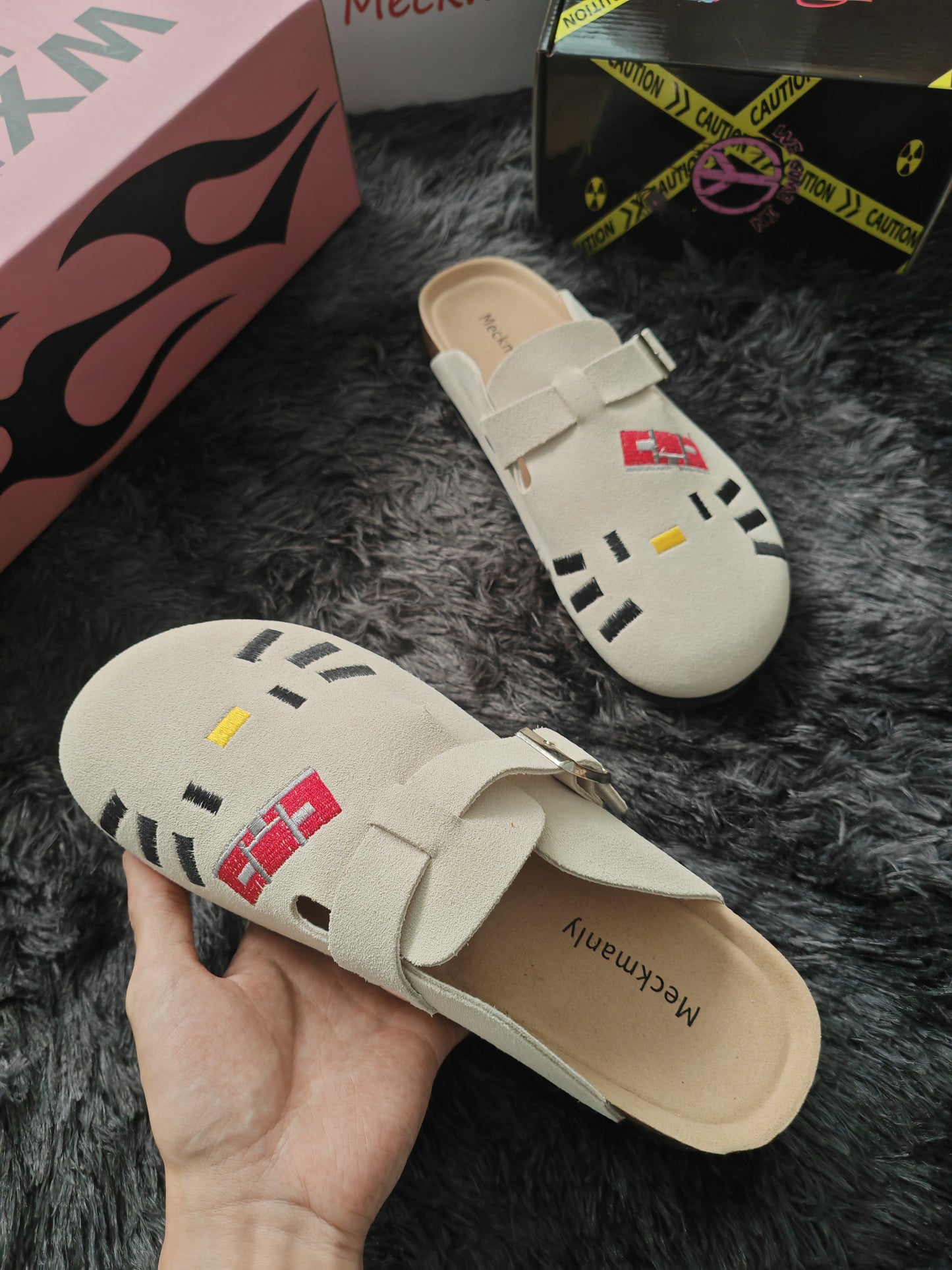 Hellokitty Suede Clogs Leather Mules Cork Footbed Sandals Potato Shoes with Arch Support